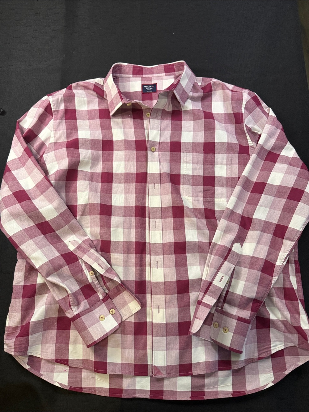 UNTUCKit Men's Maroon and White Plaid Button-Down Shirt